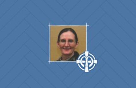 photo of Sister Maggie Buehler on a field of blue