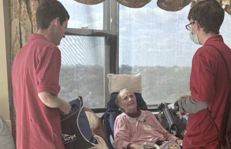 Sister Mary O'Connor chats with seminarians